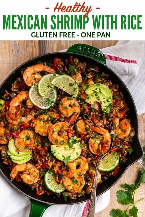 Mexican Shrimp And Rice, Brown Rice And Black Beans, Rice And Black Beans, Mexican Shrimp Recipes, Rice Shrimp, Mexican Shrimp, Mexican Dinner Recipes, Healthy Mexican, Shrimp And Rice