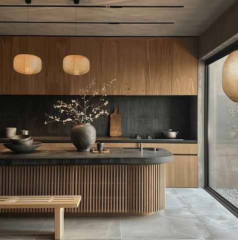 Bright Kitchen Ideas, Nature Inspired Kitchen, Japandi Dining Room Design, Kitchen Japandi, Japandi Kitchen Design, Upscale Kitchen, Japandi Dining Room, Japandi Dining, Japandi Kitchen