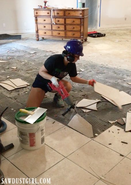 Removing Tile and Thinset from Concrete - Sawdust Girl® Removing Floor Tiles, Basement Flooring Waterproof, Sawdust Girl, Tile Removal, Door Gate Design, Cement Floor, Concrete Porch, Carpet Installation, Basement Flooring