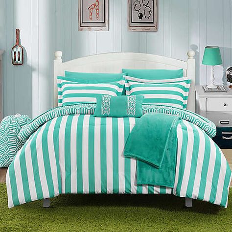 Chic Home Lyon Comforter Set Paris Comforter Set, Aqua Bedding, Full Comforter Sets, Chic Home Design, Twin Comforter Sets, Twin Xl Comforter, Striped Bedding, Twin Comforter, Bed In A Bag