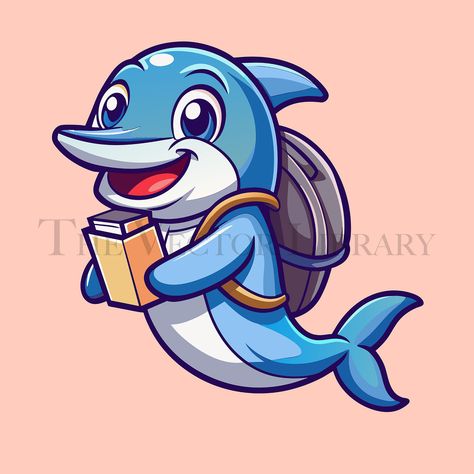 Dolphin Character Design, Aquatic Character, Backpack Clipart, Vector Library, Dolphin Images, Library Designs, Affinity Designer, Create Digital Product, Library Design