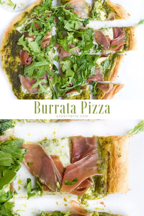 Easy, homemade Burrata Pizza with Prosciutto. You will never look at pizza the same way. #pizza #burratarecipes Buratta Pizza Recipes, Burrata Pizza, Creative Pizza, Pesto Pizza, Pizza Night, Pizza Recipes Homemade, How To Eat Less, Pizza Toppings, Yummy Eats