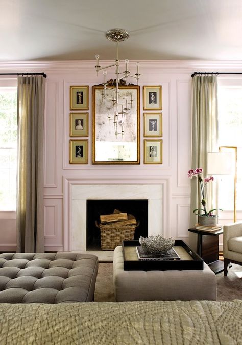 pink and grey Pink Fireplace, Broadmoor House, Pink Interiors, Dream Villa, Murs Roses, Pink Paint Colors, Glamorous Interiors, Fantasy Rooms, Fire Places