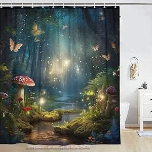 Forest Shower Curtain, Artistic Bathroom, Girl Bathroom Decor, Butterfly Shower Curtain, Kids Bathroom Accessories, Bathroom Shower Curtain Sets, Butterfly Plants, Garden Shower, Floral Shower Curtains