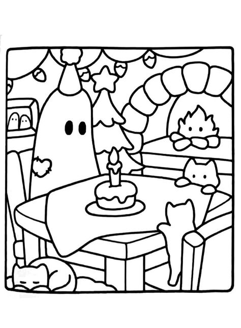 Ghosts Coloring Pages, Bold Christmas Coloring Pages, Bobbie Goods Coloring Pages Ghost, Coloring Pages December, Cozy Halloween Coloring Pages, Cute Christmas Colouring Pages, Coloring Page Kawaii, Birthday Colouring Pages, Bold And Easy Coloring Page Halloween