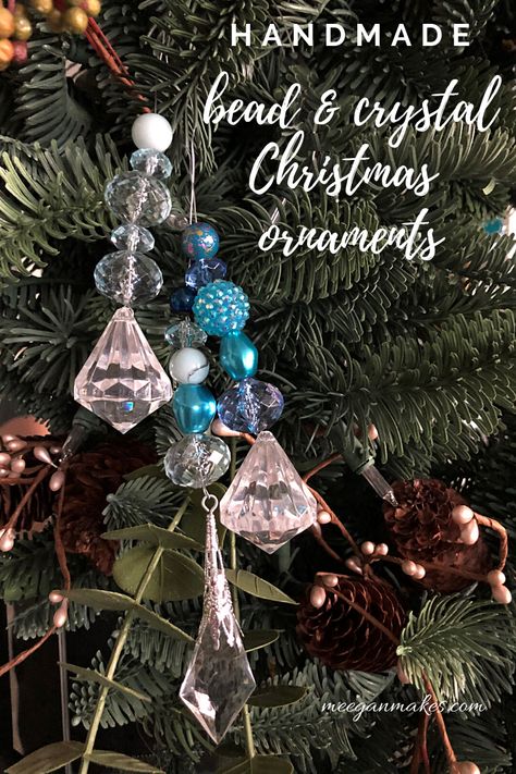 Learn how to make beautiful and one of a kind Handmade Bead and Crystal Christmas Ornaments with easy steps. Stunning on any tree or wreath. Christmas Ornaments With Beads Diy, Diy Crystal Christmas Ornaments, Diy Crystal Ornaments Christmas, Suncatcher Christmas Ornaments, Bead Ornaments, Cristal Ornaments Christmas Tree, Crystal Ornaments Diy, Ornaments Made From Chandelier Crystals, Beaded Ornaments Diy