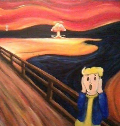 The Scream Fallout Painting, Fall Out Shelter, Fallout 4 Funny, Fallout Theme, Art Parodies, Fallout Vault Boy, Fallout Funny, Nuclear Fallout, Nick Valentine