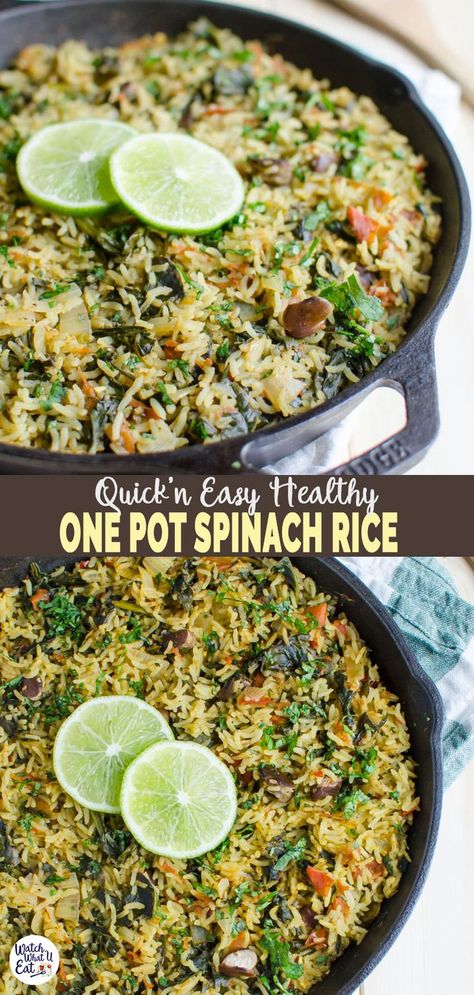 Spinach Bowl Recipes, Vegan Main Dish, Clean Eating Vegetarian, Spinach Rice, Vegetarian Recipes Dinner Healthy, One Pot Meal, Vegetarian Main Dishes, Vegan Main Dishes, Spinach Recipes