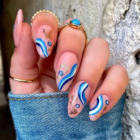 30+ Evil Eye Nails To Bring Good Vibes Your Way! - The Pink Brunette Nail Ideas Blue, Pink Brunette, Evil Eye Nails, Eye Nail Art, Light Blue Nails, Baby Blue Nails, Matte Nail Polish, Evil Eye Design, Eye Nails