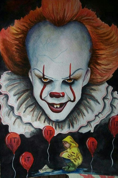 PENNYWISE AND GEORGIE. Pennywise Painting, Mini Figure Display, Scary Drawings, Clown Horror, Pennywise The Clown, Pennywise The Dancing Clown, Horror Movie Icons, Evil Clowns, Horror Movie Art