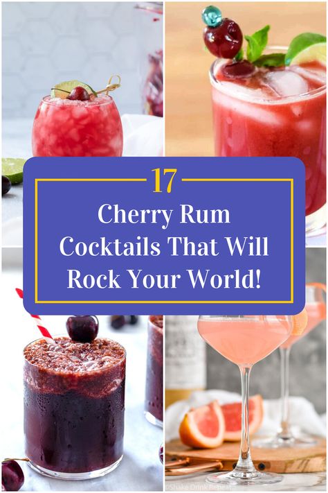 Collage of 4 cherry rum cocktails. Cherry Vanilla Rum Recipes, Black Cherry Rum Drinks Recipes, Captain Morgan Cherry Vanilla Drinks, Cherry Cocktail Recipes, Black Cherry Rum, Spiced Rum Drinks, Black Cherry Soda, Vanilla Drinks, Rum Alcohol