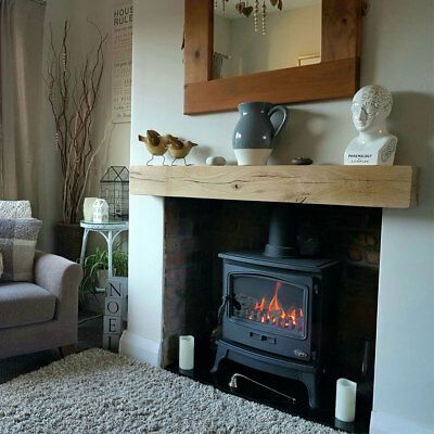 Oak Beam Fireplace, Reclaimed Wood Mantel, Log Burner Living Room, Oak Mantle, Fireplace Beam, Oak Fireplace, Floating Shelves Bedroom, Wood Mantels, Mantle Piece