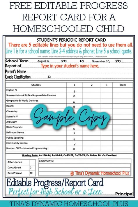 I have a free editable progress report card for a teen. Also look at my page Homeschool Planner and my 7 Step Curriculum Planner for more homeschool planning forms. The insurance company gives a discount for good grades in school and needed a current progress report. 2nd Grade Report Card Template, Homeschool Report Card Free Printable, Homeschool Book Report Template, Daily Progress Report Elementary, Homeschool Progress Report, Curriculum Planner, Homeschool Teacher, School Schedule, High School Years