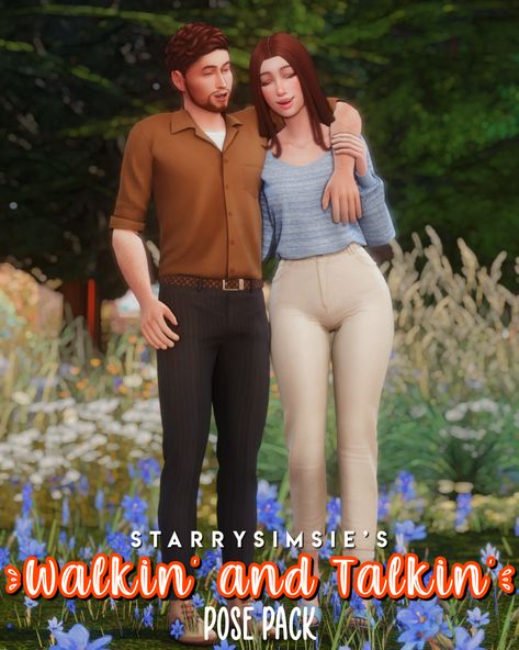 Heya everyone! This is a walking and talking pose pack. This pack contains more friend-oriented poses! This pack has 6 poses for 2 sims! Sims 4 Couple Walking Poses, Sims 4 Couple Poses, Walking Poses, Sims 4 Piercings, Sims 4 Family, 4 Poses, Prom Poses, Tumblr Sims 4, Classy Couple