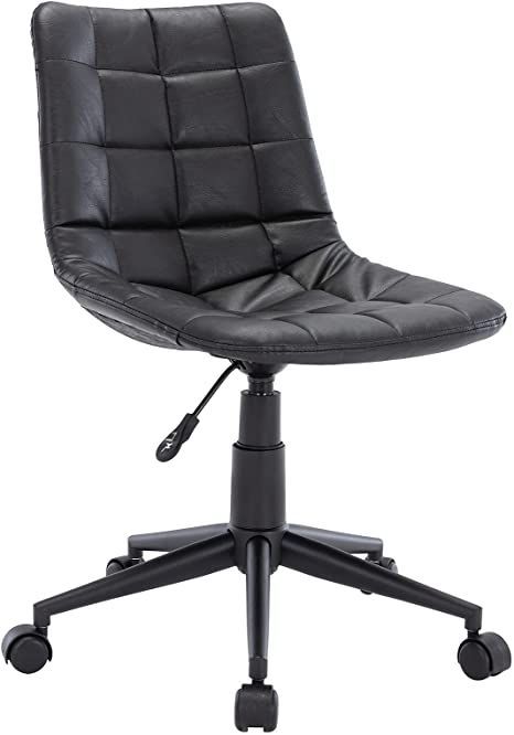 DUOMAY Modern Home Office Desk Chair Armless, Vintage PU Leather Office Chair, Midback Adjustable Rolling Computer Chair Task Chair for Office Study Room, Black Chair For Office, Office Study Room, Home Office Desk Chair, Modern Home Office Desk, Black Wall Clock, Room Black, Leather Office, Table Lamp Shades, Leather Office Chair