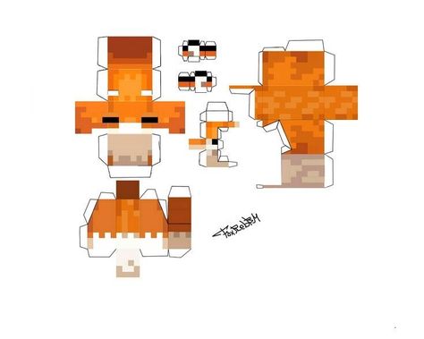 Minecraft Fox Template, Minecraft Fox Sleeping, Minecraft 3d Papercraft, Minecraft Papercraft Printables, Paper Crafts Minecraft, Fox Paper Craft, Fox Minecraft, Minecraft Diy Crafts, Papercraft Minecraft Skin