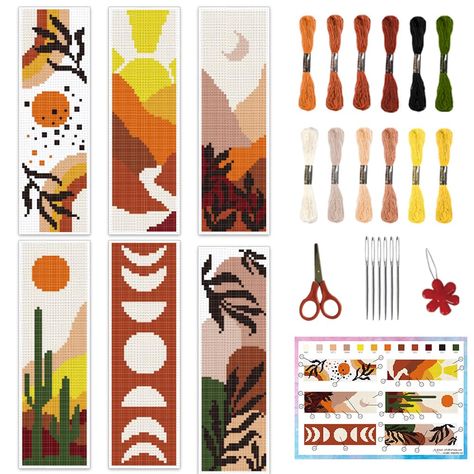 PRICES MAY VARY. BOOKMARK CROSS STITCH KIT: You will receive 6pcs cross-stitch Aida fabric with pre-printed pattern, multi-colors of cross-stitch thread, 6 needles, 1 threader and 1 English instruction. The complete kit is enough for you to complete 6 cross stitch bookmarks. LANDSCAPE THEME: There are some natural scenery printed on the embroidery cloth, Including sunrise, sunset, cactus, etc. The pattern is very beautiful and lovely, which will put you in a good mood every time you see it. EASY Cross Stitch Bookmark Patterns Free Simple, Bookmarks Landscape, Cross Stitch Bookmark Patterns Free, Cross Stitch Bookmark Patterns, Embroidery Bookmarks, Embroidery Bookmark, Boho Cross Stitch, Sunset Cactus, Bookmark Making