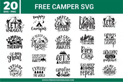 Camper Free SVG Files | Free SVG Download Camping Svg Files Free, Free Camping Svg Files For Cricut, Camping Cricut Svg, Camper Svg File Free, Cricut Camping, Camping Dog, Pride Quotes, Svg Camping, Disney Easter