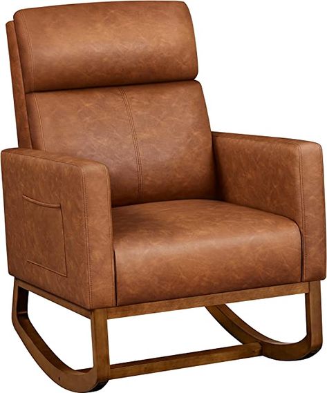 Amazon.com: Yaheetech Rocking Chair, Nursery PU Leather Glider Chair with Rubber Wood Legs Side Pocket, Rocking Accent Armchair for Living Room, Bedroom, Brown : Home & Kitchen Leather Chair Nursery, Leather Rocking Chair Nursery, Recliner Rocking Chair, Leather Nursery Chair, Brown Leather Rocking Chair Nursery, Modern Glider Chair, Mid Century Modern Rocking Chair Nursery, Brown Leather Rocking Chair, Modern Rocking Chair Nursery