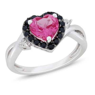 Heart-Shaped Lab-Created Pink Sapphire and Black Spinel with Diamond Accent Ring in Sterling Silver - Zales Pink Sapphire Jewelry, Favorite Engagement Rings, Sparkling Jewelry, Black Spinel, Sapphire Stone, Sapphire Jewelry, Gems Jewelry, Black And Pink, White Sapphire