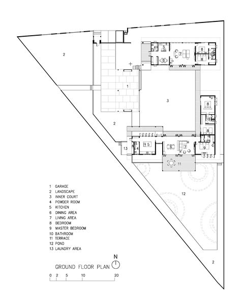 The Triangle House / Phongphat Ueasangkhomset Triangular Lot House Plan, Triangle Lot House Plan, Sloped House, Dream House Sketch, Triangle House, Storybook Homes, Building Plan, Dream House Rooms, Container House Design