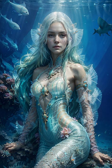 #inacofairy#mermaid#ai#aiart#underwater#blue Mermaid Portrait Art, Underwater Character Design, Avatar Underwater, Underwater Cosplay, Water Nymph Character Design, Ocean Aesthetic Painting, Under Water Mermaid, Blue Mermaid Aesthetic, Blue Hair Mermaid