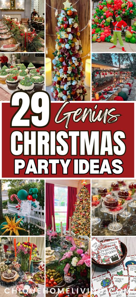 Throw the ultimate holiday bash with these 29 Best Christmas Party Ideas for a Jolly Good Time! From classic themes like Ugly Sweater Parties to elegant Winter Wonderland gatherings, these ideas cover it all. Set up a hot cocoa bar, organize a holiday movie marathon, or host a cookie-decorating contest to keep guests entertained. Add festive touches like DIY photo booths, Christmas Holiday Party Themes, Christmas Dessert Bar Display, Christmas Party Set Up Ideas, Christmas Food Bar Ideas, Christmas Party Ideas Activities, Friend Christmas Party Ideas, Christmas Cookie Display, Christmas Dessert Table Ideas, Dessert Bar Party