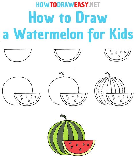 #Watermelon #melon #Fruits #Summer #Food #Drawing #Draw #Sketching How To Draw Watermelon Step By Step, How To Draw Summer, How To Draw Fruits For Kids, How To Draw A Watermelon, How To Draw Fruit Step By Step, Fruit Drawing Step By Step, Summer Fruits Drawing, Easy Watermelon Drawing, Watermelon Drawing For Kids