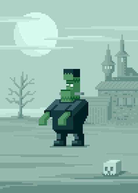 Frankenstein’s First Night Walk Have a spooky Halloween! Irish Literature, Voxel Art, Moving Photos, Piskel Art, Vaporwave Art, Art Games, Night Walk, Pixel Art Characters, Pixel Art Games