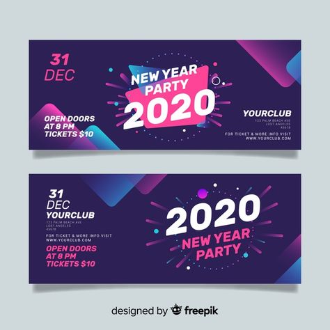 New Year Design Graphic, Party Banner Design, Tiktok Design, Best Banner Design, Print Design Template, Banner Design Inspiration, New Year Banner, Free Banner, Ticket Design