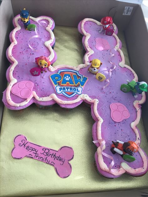 Number 4 Paw Patrol Cake, Paw Patrol Pull Apart Cupcakes, Bluey Pull Apart Cupcakes, Paw Patrol Cupcake Cake, Puppy Adoption Birthday Party, Number 4 Cake, Paw Cupcakes, Paw Patrol Cupcakes, Pull Apart Cupcake Cake