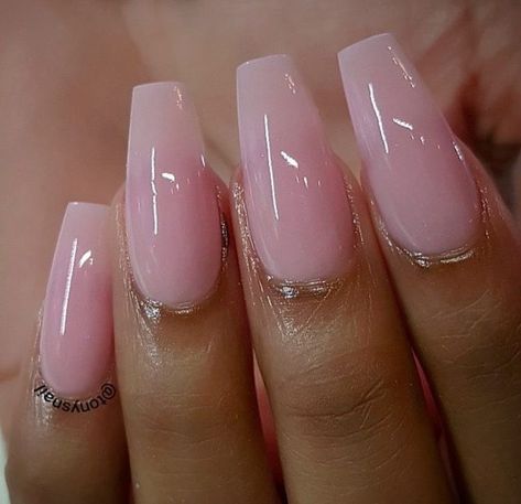 Shiny Pink Coffin Nails Milky Nails, Light Pink Nails, Her Nails, Pink Nail, Pink Acrylic Nails, Acrylic Nails Coffin, Coffin Nails Designs, Classy Nails, Pretty Acrylic Nails