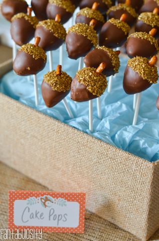 Woodland Friends First Birthday Party Ideas Acorn Cake Pops http://fantabulosity.com Acorn Cake Pops, Acorn Cake, Fox Birthday Party, First Birthday Party Ideas, Forest Birthday Party, Fox Party, Friends First, Fox Birthday, Forest Birthday