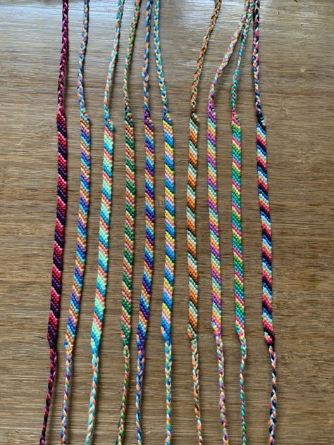 Candy stripes Candy Stripe Bracelet Colors, Candy Stripe Bracelet, Wax Bracelets, Friendship Bracelet Stack, Braided Friendship Bracelets, Diy Bracelets With String, String Bracelet Patterns, Braided Bracelet Diy, Friendship Bracelet Patterns Easy