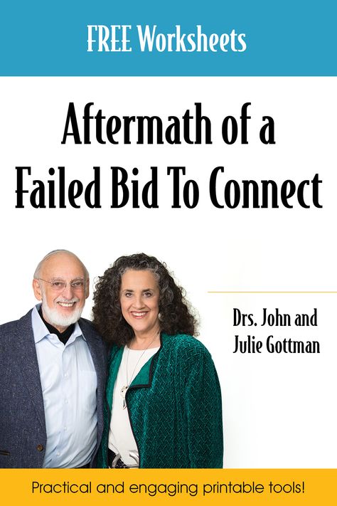 In relationships, “bids” are the fundamental unit of emotional communication. Failed bids are one of the major sources of conflict between people in intimate relationships. Drs. John and Julie Gottman reveal how couples can repair the damage and strengthen the relationship in the aftermath of a failed bid to connect with this free worksheet. Gottman Sound Relationship House, John Gottman Worksheets, Gottman Method Worksheets, Gottman Worksheets Free Printable, Relationship Repair Worksheets, Gottman Worksheets, Gottman Repair, Gottman Repair Checklist, Emotional Communication