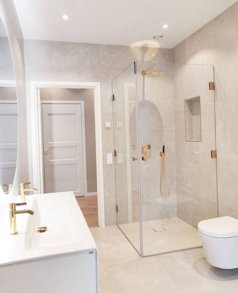 #bathroomlighting #homedecor #interiordesign #lightingideas #bathroominspiration #homeimprovement #decor #diy #renovation #smallspaces Bathroom With Two Windows, Neutral And Gold Bathroom, Small Bathroom Ideas Gold, Beige Gold Bathroom, Cream Gold Bathroom, Bathroom White And Gold, Ivory Bathroom Ideas, 1930s Bathroom Remodel, White And Gold Bathroom Ideas