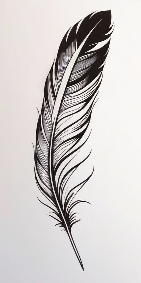 Raven Feather Drawing, Eagle Feather Drawing, Raven Feather Tattoo, Feather Tattoo Stencil, Feather Tattoo Men, Black Feather Tattoo, Eagle Feather Tattoo, Feather Tattoo Drawing, Feather Art Drawing