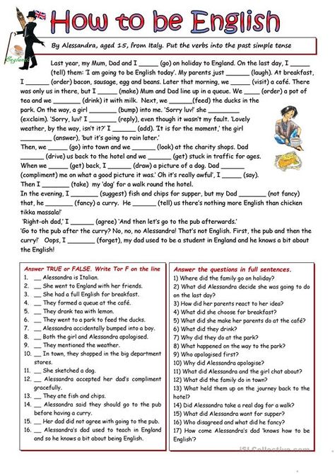 Esl Reading Comprehension, Esl Reading, English Today, Esl Teaching Resources, Italian Girl, English Worksheet, English Exercises, Learning English For Kids, Listening Comprehension