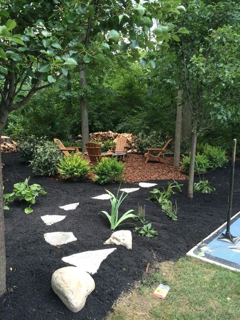 UA Project - Traditional - Landscape - Columbus - by Gardens By Monette, LLC | Houzz Black Mulch Landscaping Ideas, Black Mulch Landscaping, Pine Bark Mulch, Mulch Landscaping Ideas, No Grass Yard, Landscaping Around Trees, Zen Rock Garden, Mulch Landscaping, Pine Bark