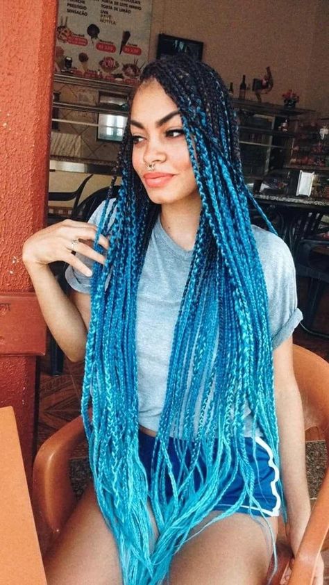 Blue Braids, Braids Blonde, Colored Box Braids, Afro Braids, Red Ombre Hair, Blonde Box Braids, Short Box Braids, Jumbo Box Braids, Colored Braids