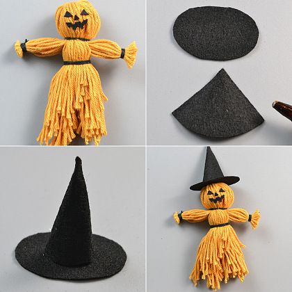 Halloween Yarn Crafts For Kids, Recycled Halloween Crafts, Yarn Scarecrow, Halloween Cork Crafts, October Diy Crafts, Halloween Yarn Crafts, Diy Halloween Scarecrow, Halloween Couture, Homemade Halloween Crafts