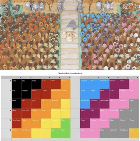 Animal Crossing Rainbow, Acnh Rainbow, Rainbow Garden, Garden Flower Beds, Blue Prints, Rainbow Flower, Rose Lily, Flower Ideas, Flower Bed