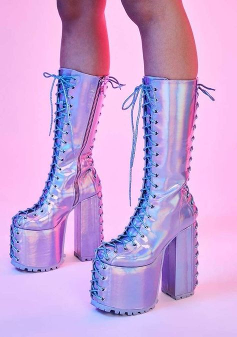 Shoe Aesthetic, Thigh High Platform Boots, Random Objects, Bloom Winx, Demonia Shoes, Cute Shoes Heels, Knee High Heels, Kawaii Shoes, Shoe Wishlist