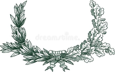 Oak Wreath, Branch Vector, Really Cool Drawings, Graphic Tshirt Design, Laurel Wreath, Vector Drawing, Lotus Flower Tattoo, Back Tattoo, Paper Design