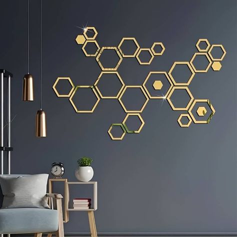 Hexagon 3d Wall Mirror Stickers Flexible Acrylic Self - Temu United Kingdom Black And Gold Room, Hexagon Mirror Wall Decor, Mirror Wall Decor Bedroom, Diy Mirror Wall, Vinyl Wall Tiles, Hexagon Mirror, Dimensional Wall, Mirror Stickers, Wall Stickers Living Room