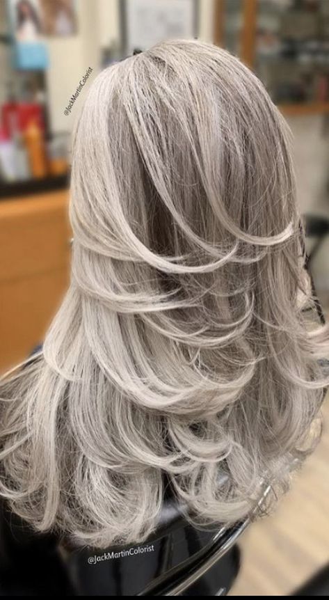 Butterfly Hairstyle, Long Silver Hair, Haircut Inspo, Butterfly Cut, Salt And Pepper Hair, Grey Hair Inspiration, 2024 Prom, Gray Hair Cuts, Spring Hair Color