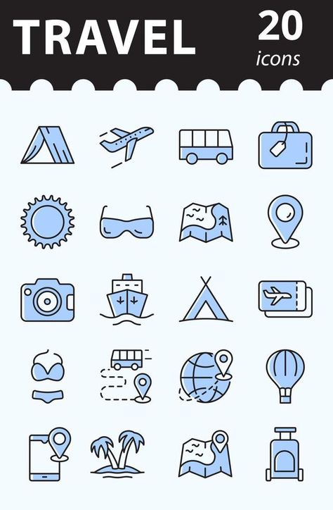 Travel and Tour icon set. Tourism concept. Simple linear Vector symbols in color. Website Icons Design, Tourism Illustration, Travel Agency Logo, Tourism Logo, Vector Symbols, Agency Logo, Map Icons, Travel Icon, Travel Website