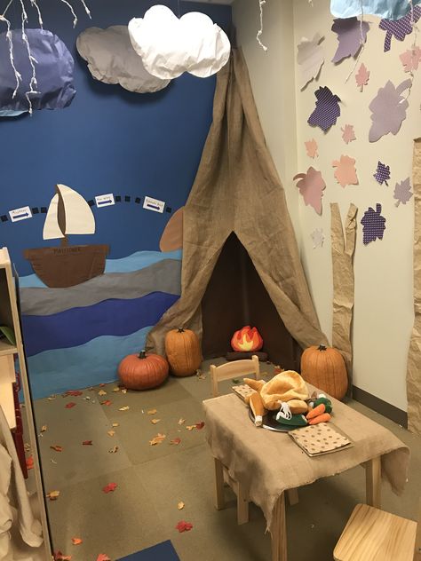 Thanksgiving dramatic play wheeler Thanksgiving Preschool Dramatic Play, Fall Theme Dramatic Play Preschool, Pilgrim Native American Preschool, Dramatic Play November, Fall Dramatic Play Ideas, November Dramatic Play Preschool, Thanksgiving Dramatic Play Preschool, November Dramatic Play, Pilgrims Preschool