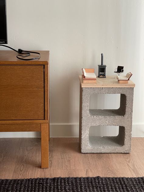 Concrete Room Aesthetic, Hobby Ideas Aesthetic, Concrete Furniture Design, Tiny Living Room, Cinder Block Furniture, Miniature Living Room, Concrete Room, Cement Furniture, Living Room Display