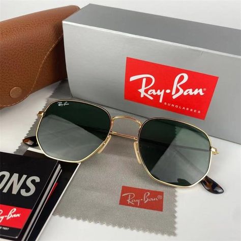 Ray-Ban Hexagonal Flat Lenses RB3548 Sunglasses *3 Ray Ban Original Wayfarer, Brown Aviator Sunglasses, Classic Glasses, Circle Sunglasses, Round Metal Sunglasses, Mirrored Aviator Sunglasses, Purple Sunglasses, Black Aviator Sunglasses, Green Lens